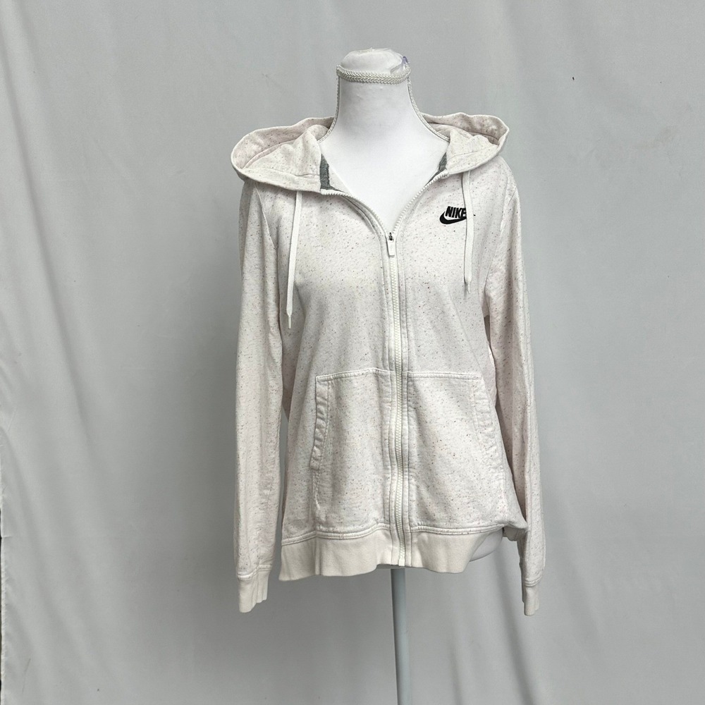 Nike Medium Full Zip Hoodie White Confetti Print Pockets Athleisure Sporty Gym